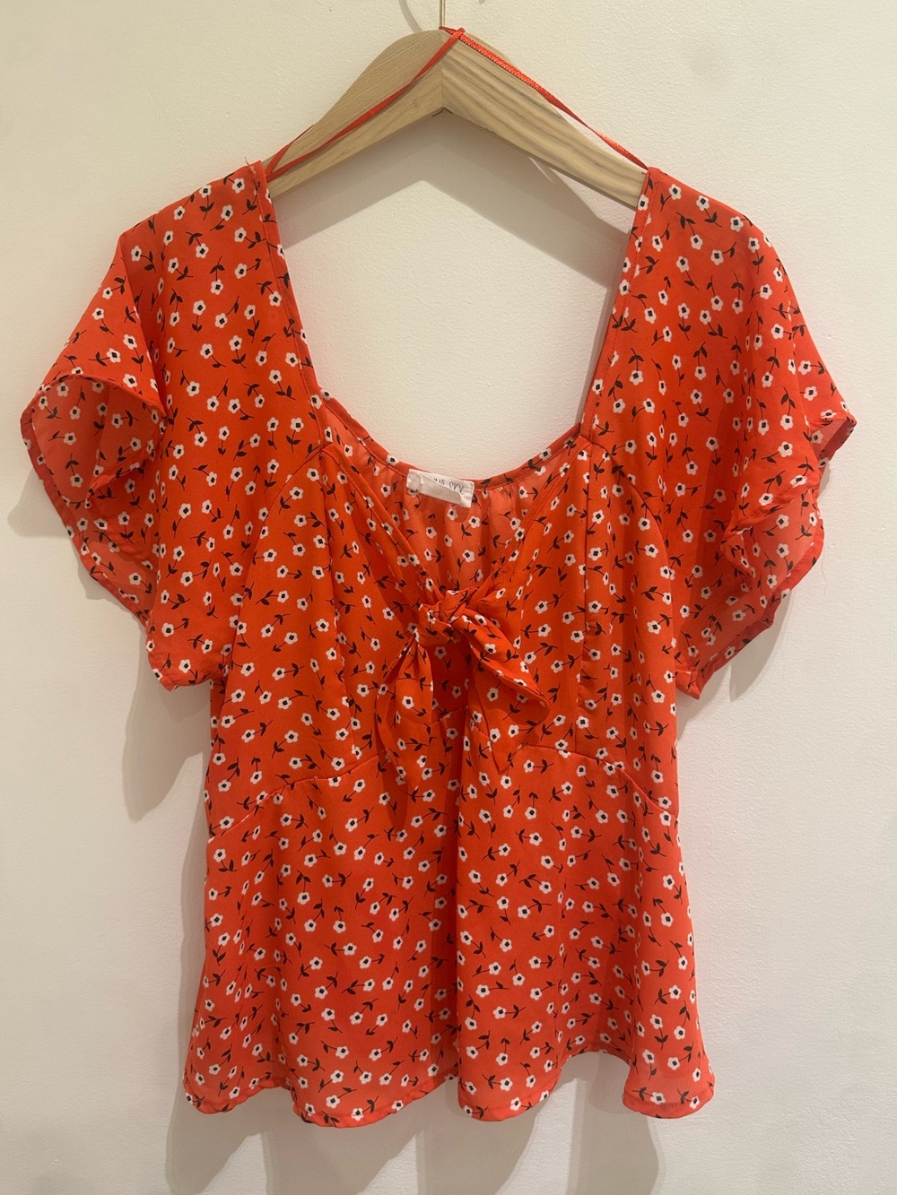 Sienna Sky Orange/Red Floral Tie-Front Blouse